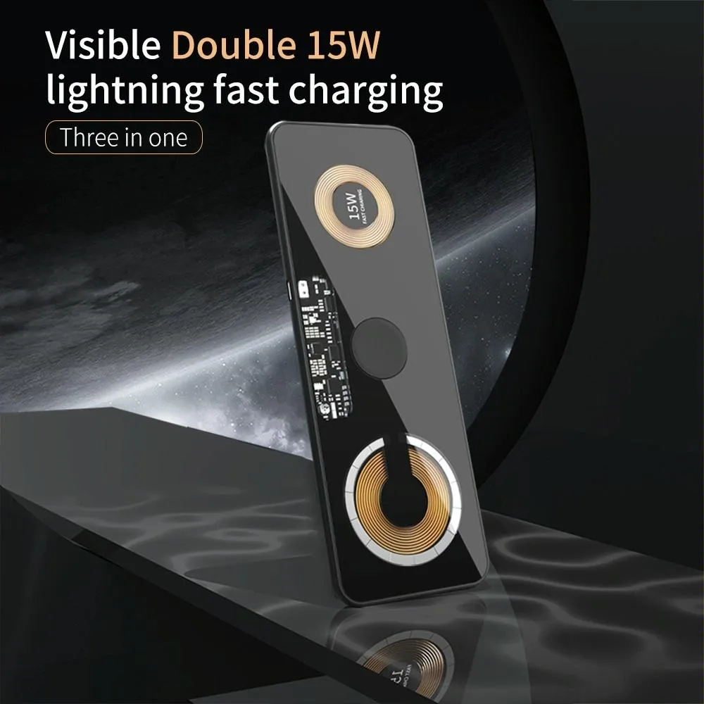 15W Dual Fast Charging Pad For 3 In 1 Wireless Phones