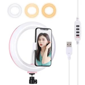 20cm USB Dual Colour LED Ring Light with Phone Clamp | Pink