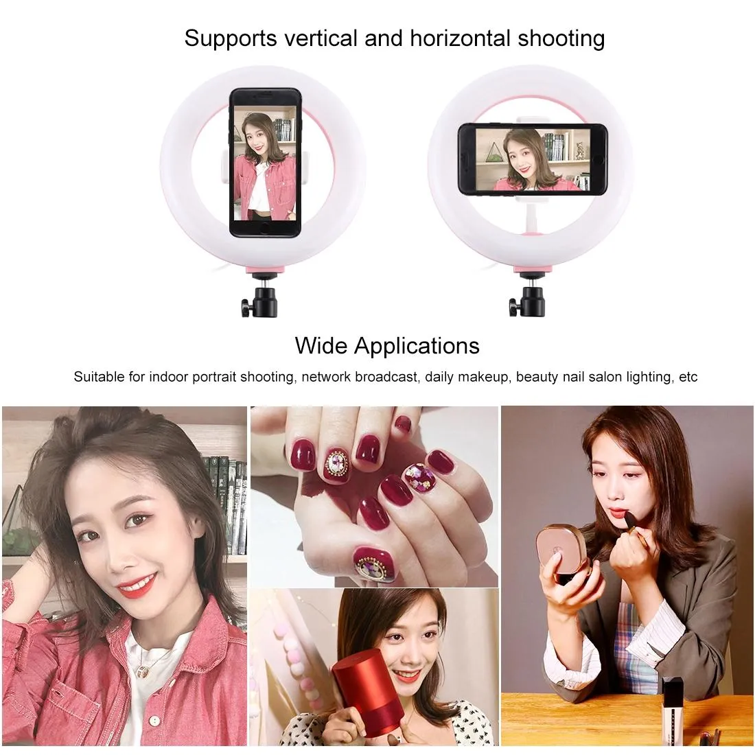 20cm USB Dual Colour LED Ring Light with Phone Clamp | Pink