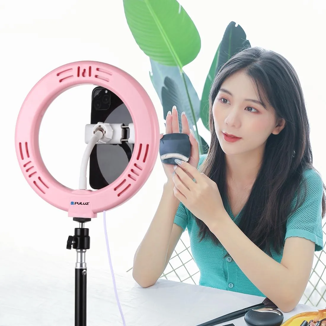 20cm USB Dual Colour LED Ring Light with Phone Clamp | Pink