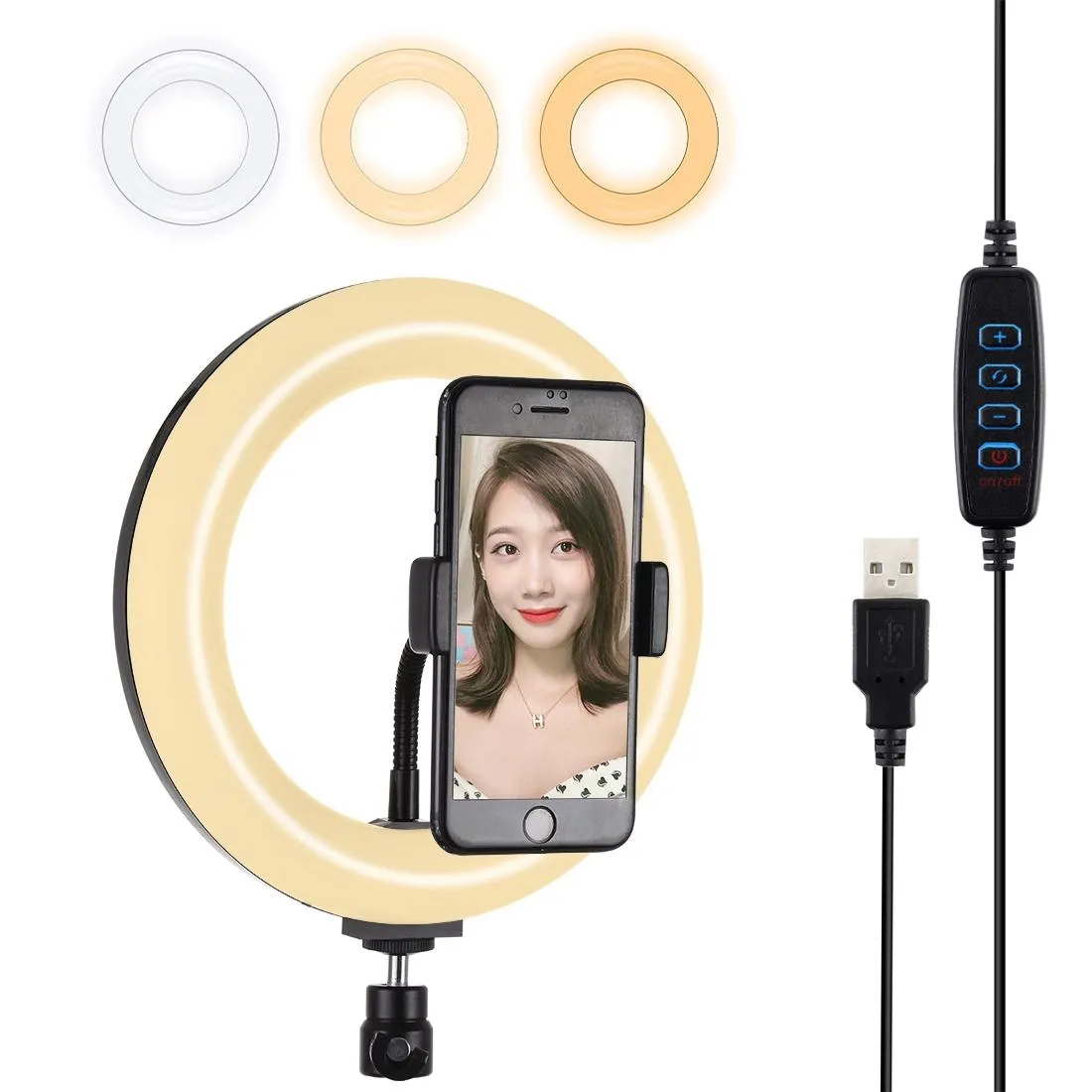 20cm USB Dual Colour LED Ring Light with Phone Clamp | Pink