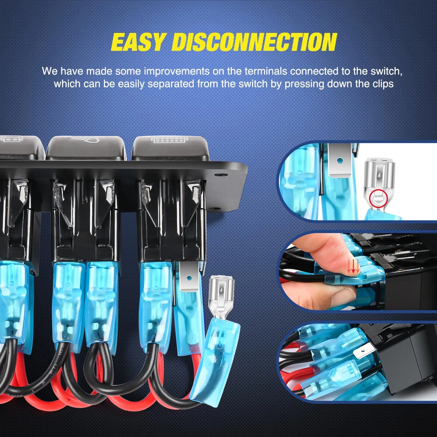 3Gang Led Light Bar/Rear Lights/Rock Lights 5Pin ON/Off Rocker Switch Panel Blue W/ PD Type C and USB Charger Voltmeter