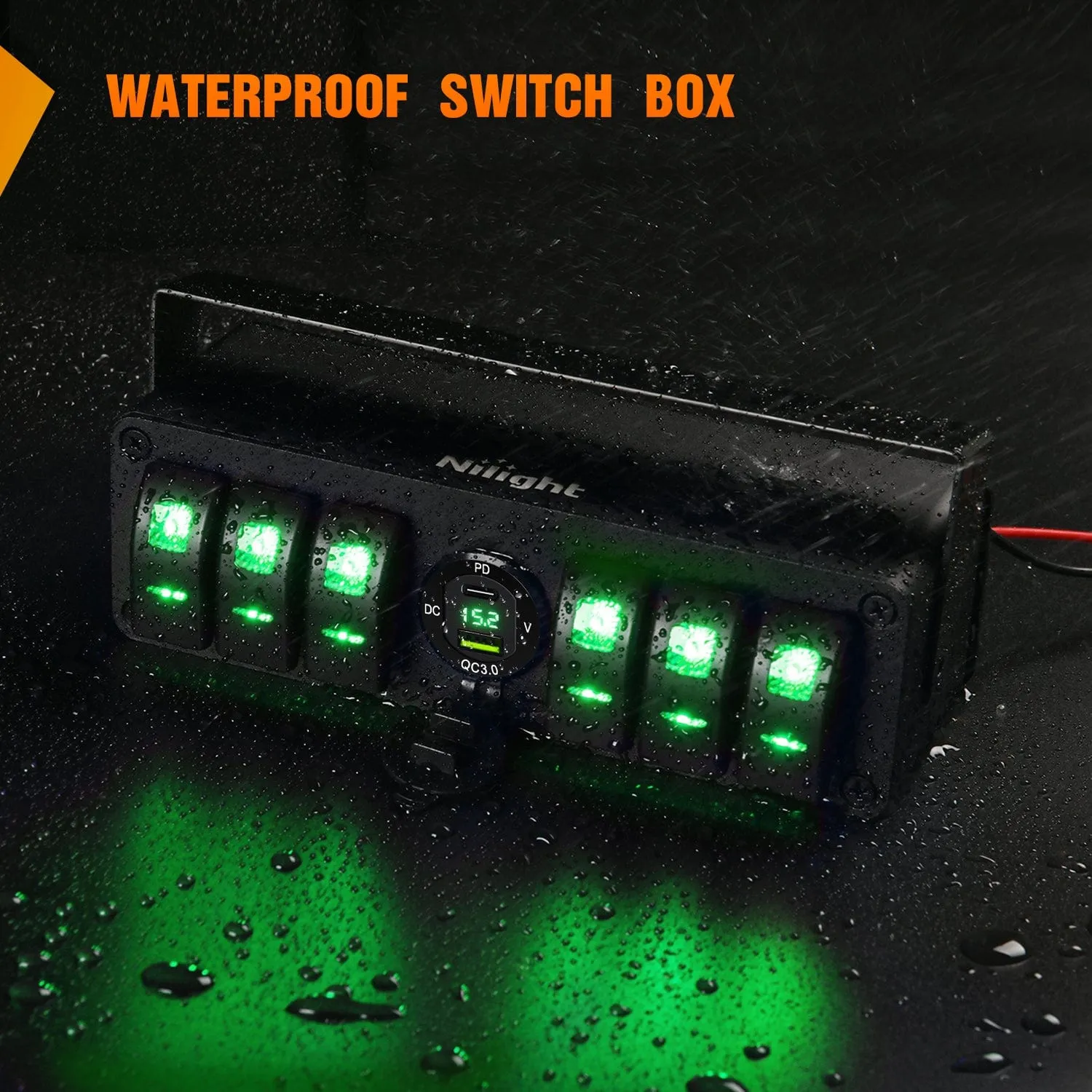 4Gang Aluminum ON/Off Rocker Switch Box w/ QC 3.0 Dual USB Charger Voltmeter