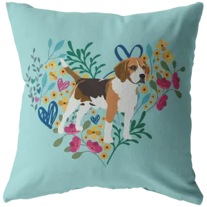 Beagle Heart Shape Flower Pillow