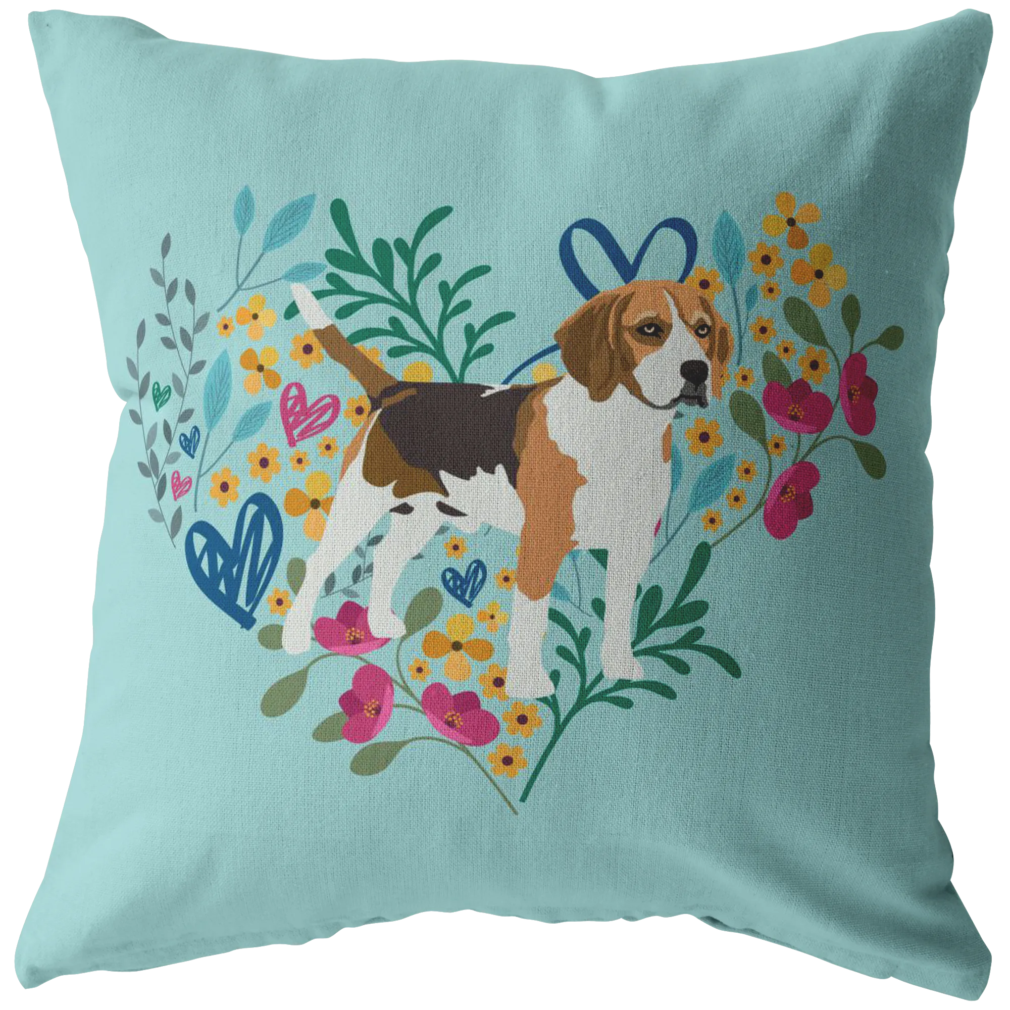 Beagle Heart Shape Flower Pillow