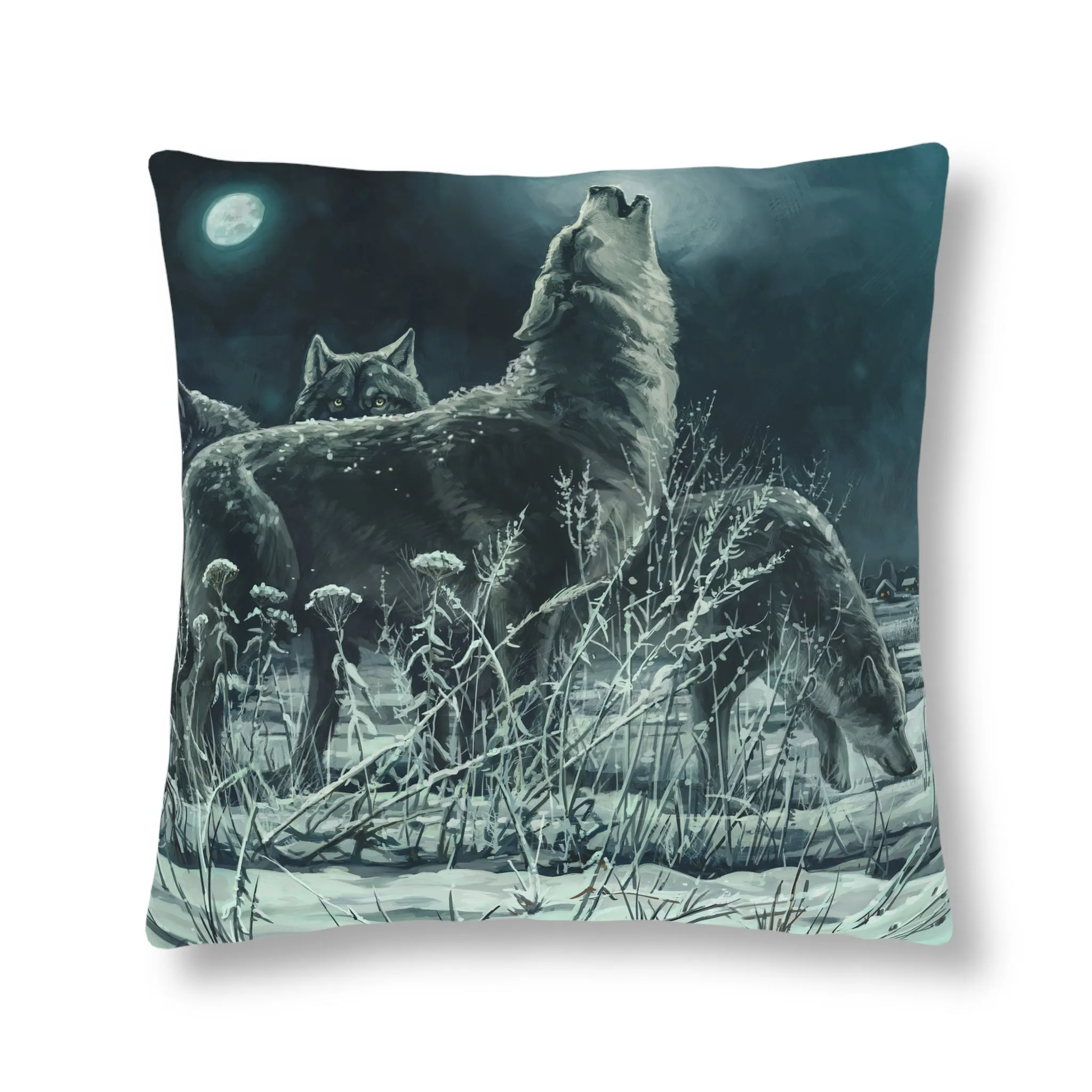 Blue Moon Wolves Waterproof Pillow