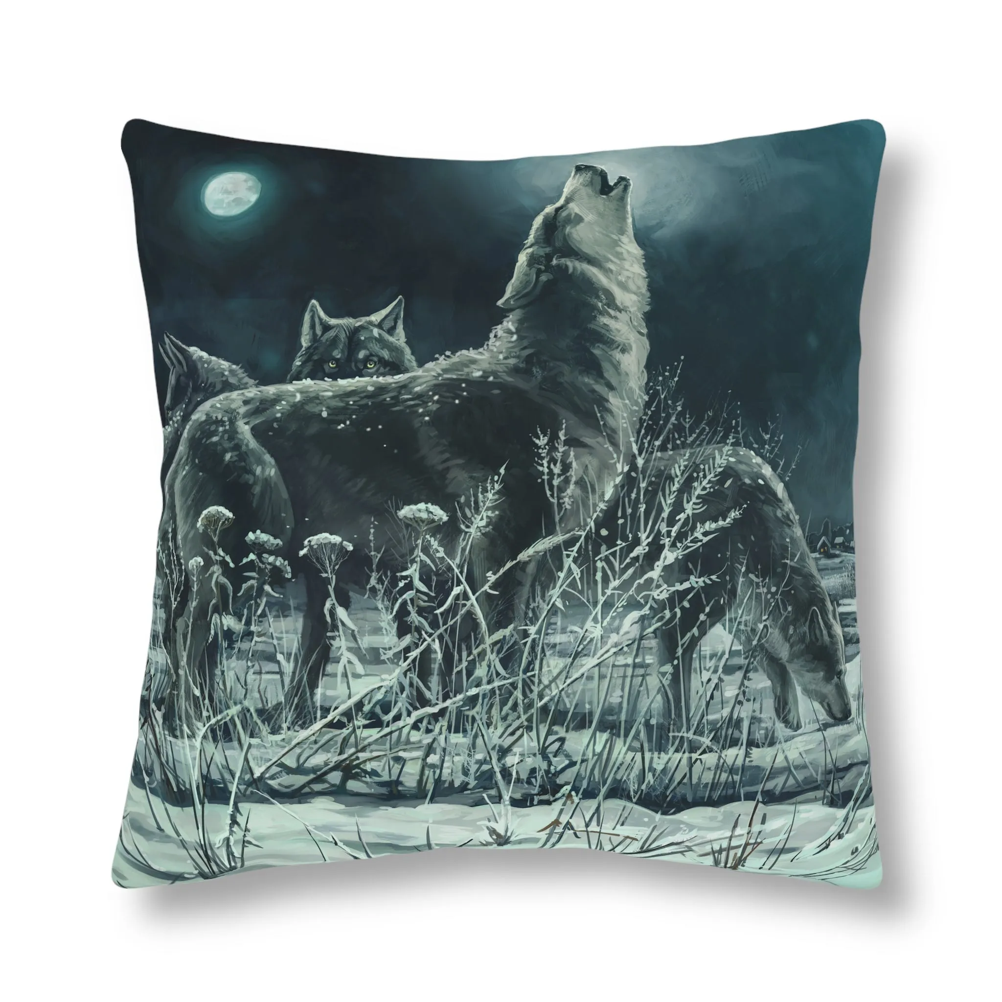 Blue Moon Wolves Waterproof Pillow