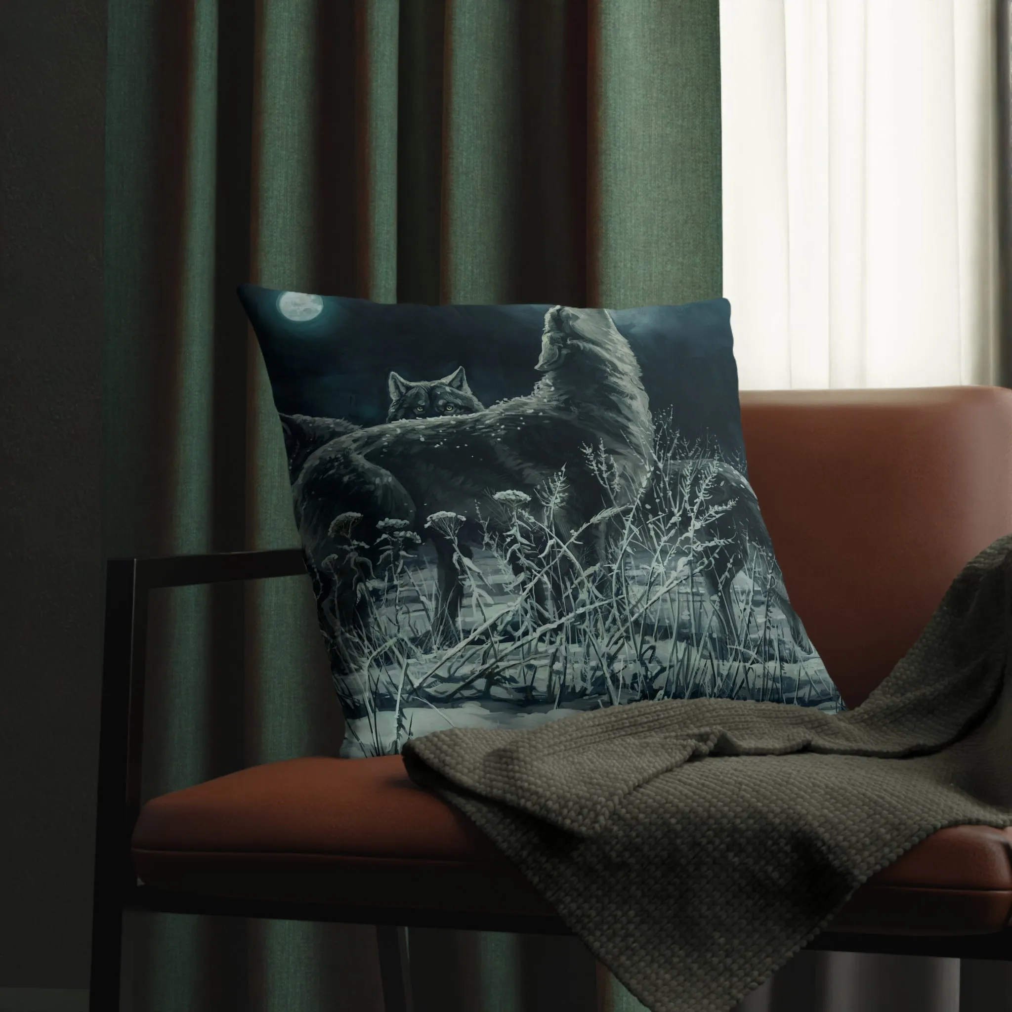Blue Moon Wolves Waterproof Pillow