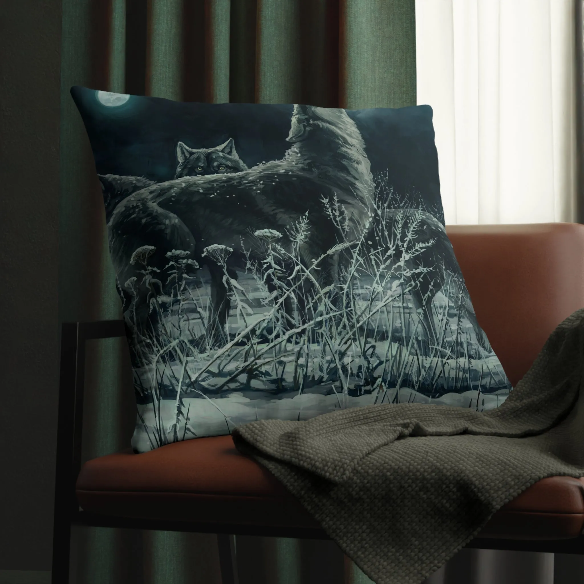 Blue Moon Wolves Waterproof Pillow