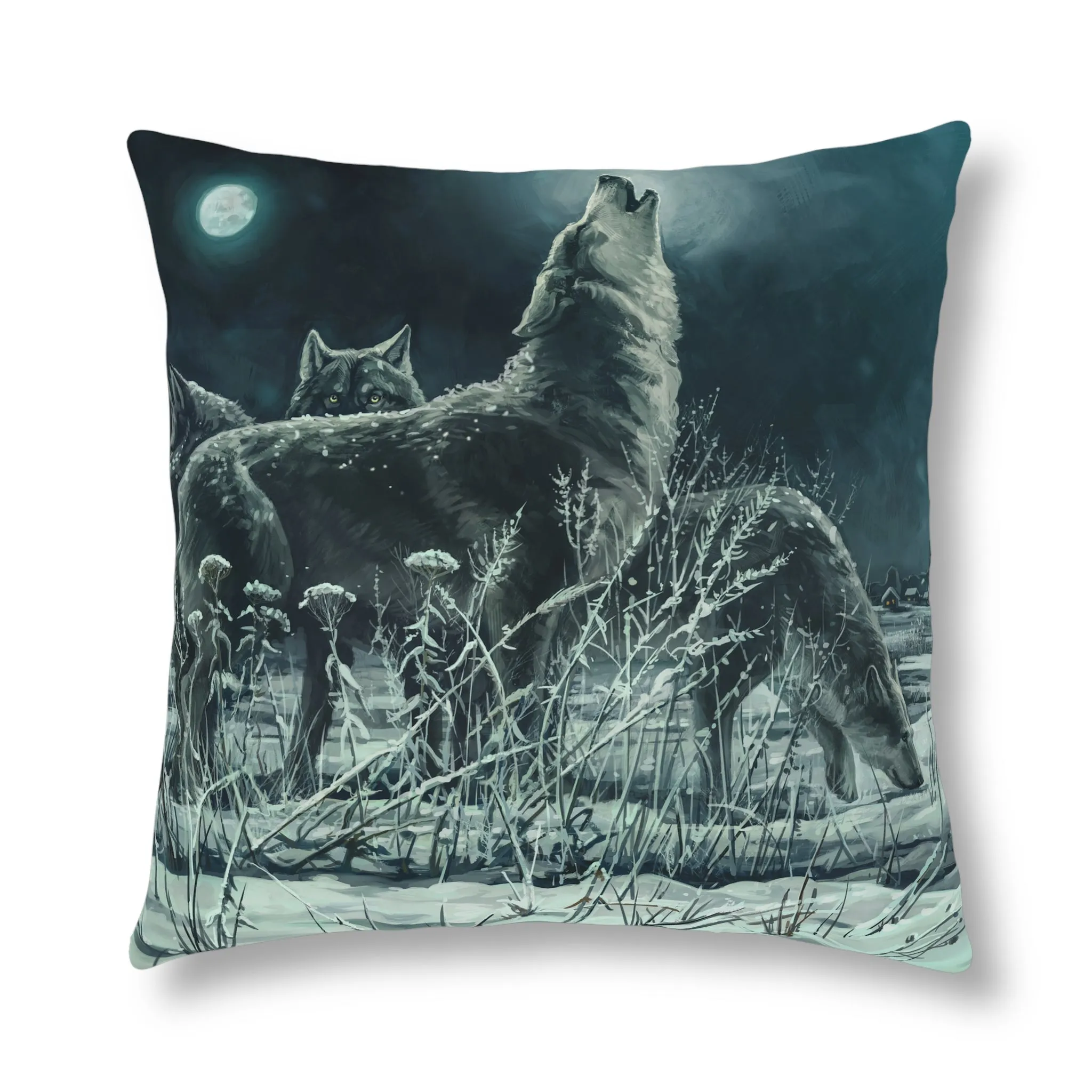 Blue Moon Wolves Waterproof Pillow
