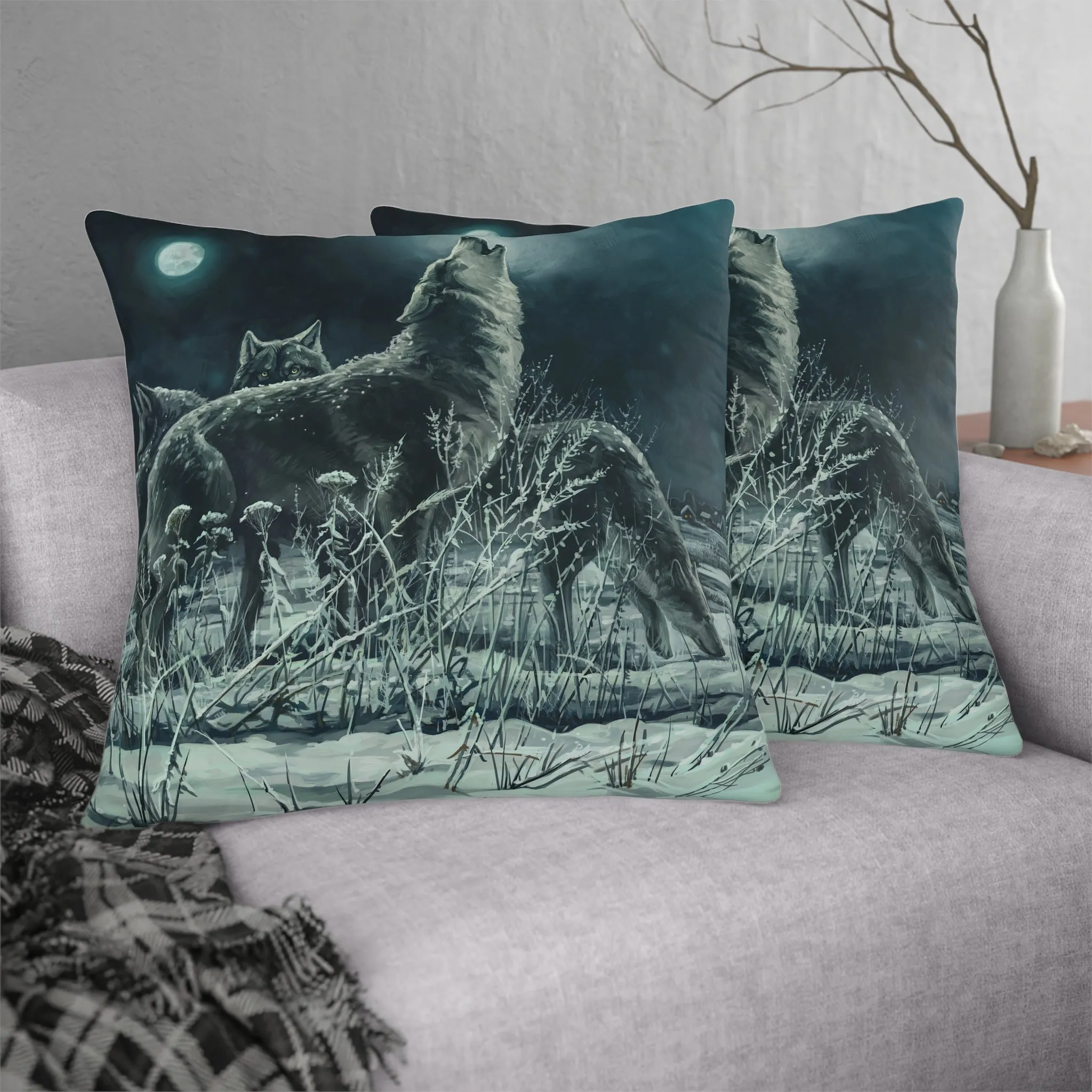 Blue Moon Wolves Waterproof Pillow