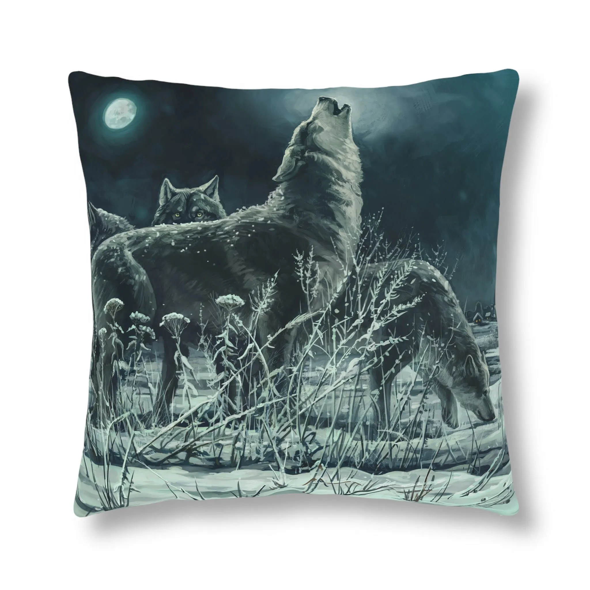 Blue Moon Wolves Waterproof Pillow