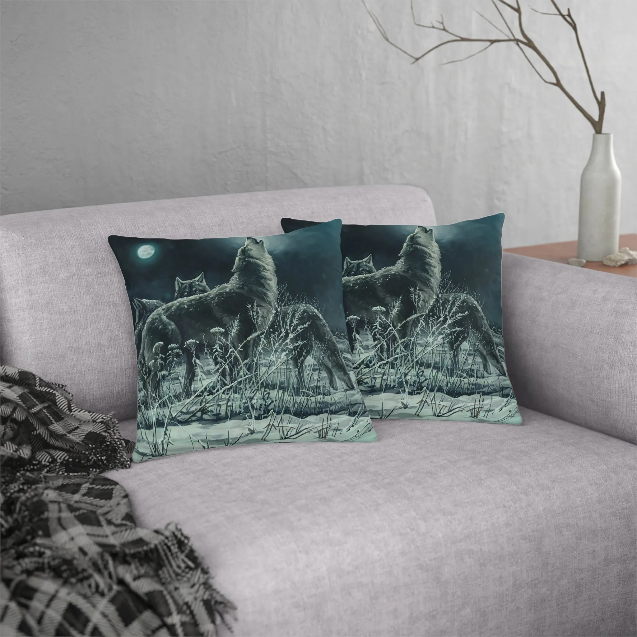 Blue Moon Wolves Waterproof Pillow