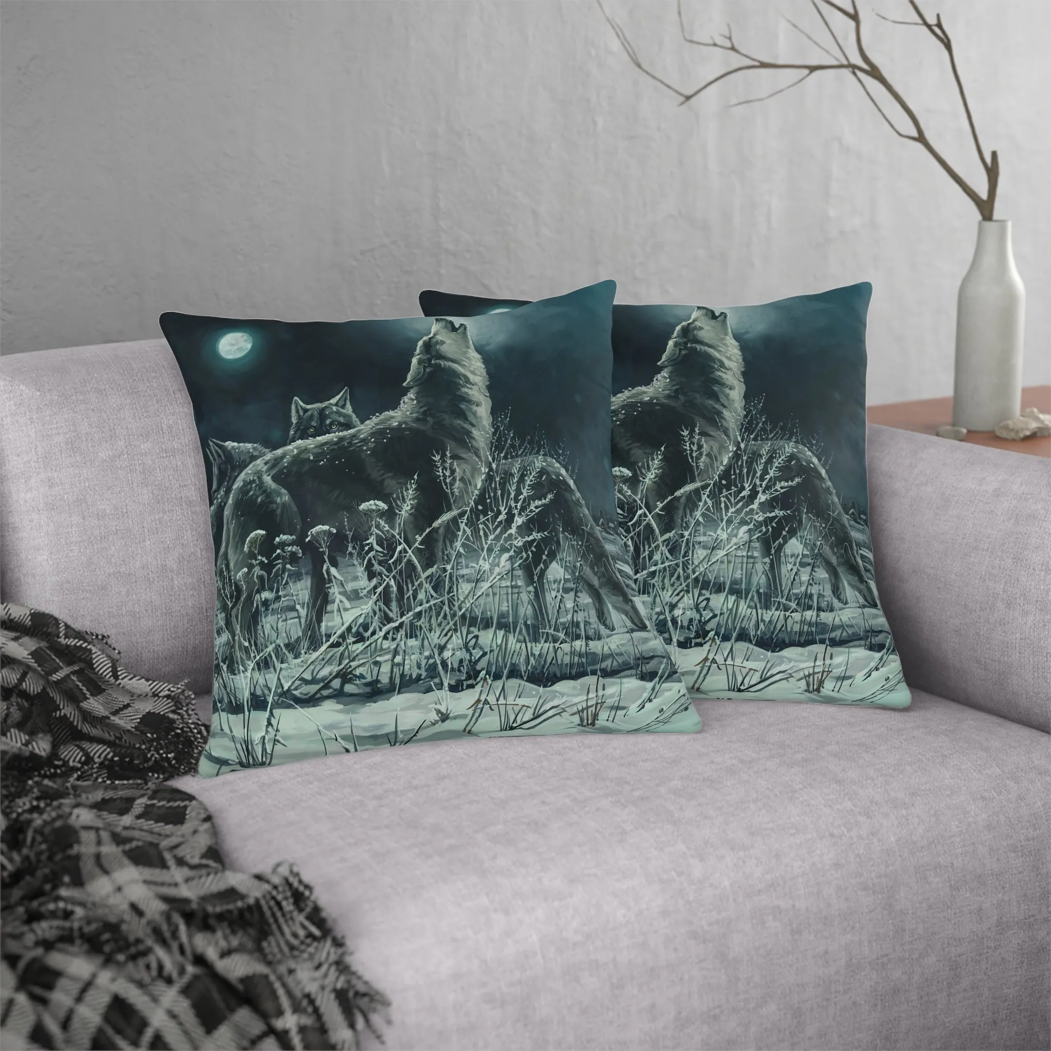 Blue Moon Wolves Waterproof Pillow