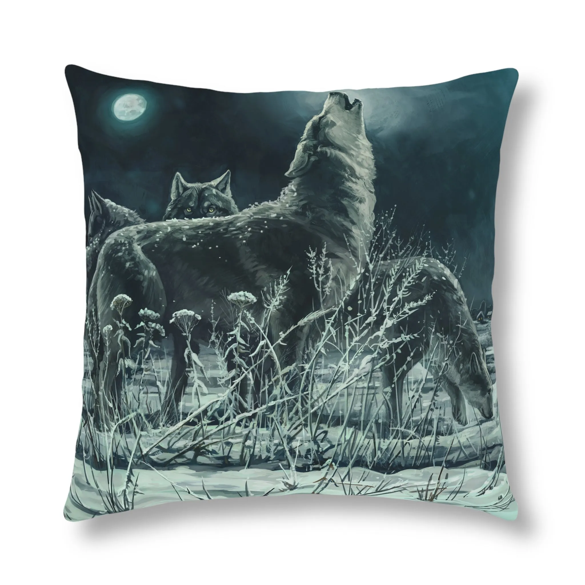 Blue Moon Wolves Waterproof Pillow