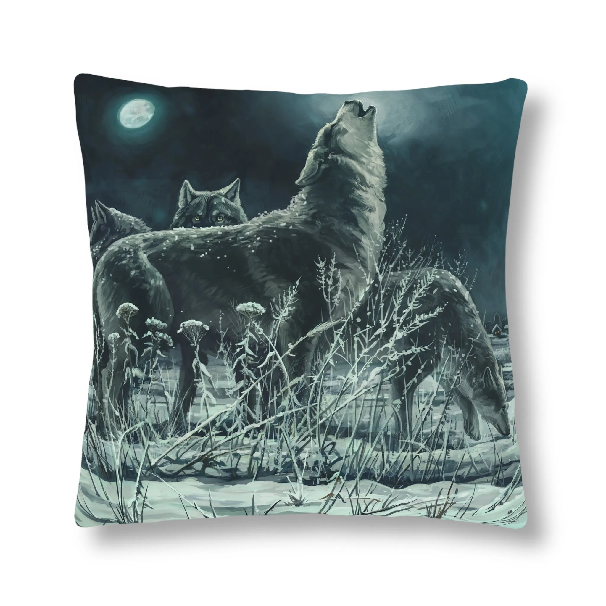 Blue Moon Wolves Waterproof Pillow