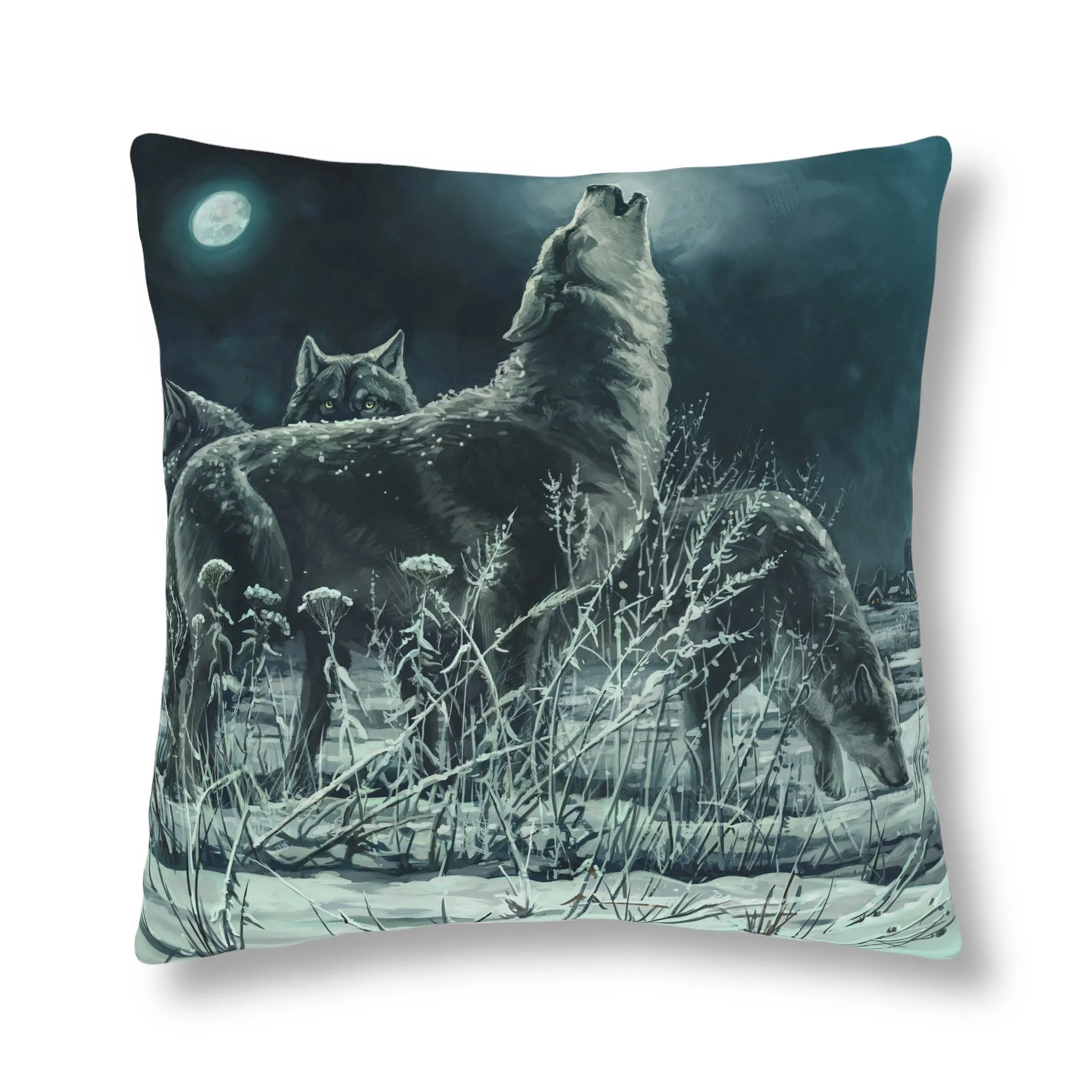 Blue Moon Wolves Waterproof Pillow