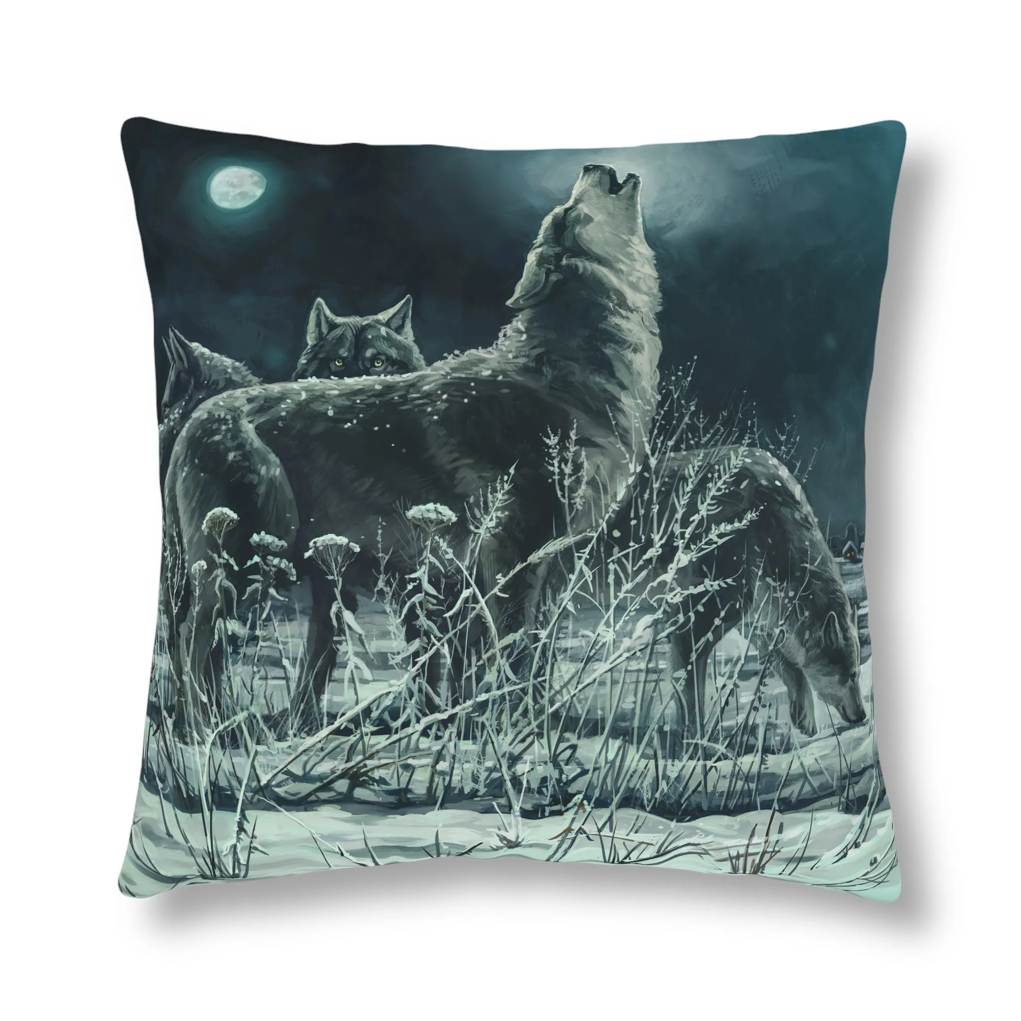 Blue Moon Wolves Waterproof Pillow