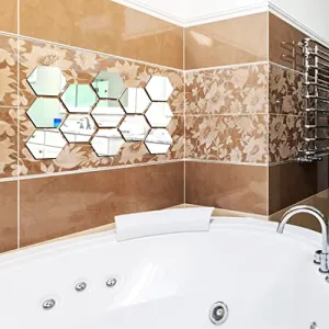 DecorWear 13 Hexagon Mirror Silver Plastic Wall Stickers for Wall Size (10.5x12.1) Cm Acrylic Mirror Wall Decor Sticker, Wall Mirror Stickers, Unframed Hexagonal Mirror Wall Sticker(13HexaSilver)