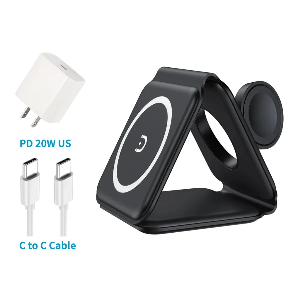 Fast 15W Foldable Magnetic Wireless Chargers for iPhone 13 11 12Pro Max Portable 3 in 1 Wireless Charger for Apple Watch/AirPods