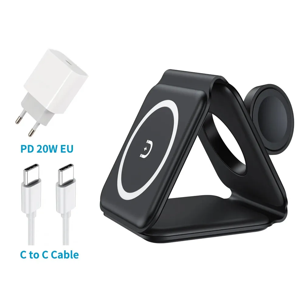 Fast 15W Foldable Magnetic Wireless Chargers for iPhone 13 11 12Pro Max Portable 3 in 1 Wireless Charger for Apple Watch/AirPods