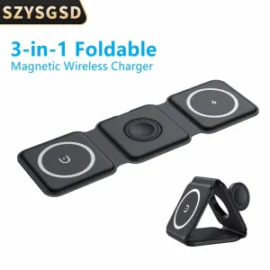Fast 15W Foldable Magnetic Wireless Chargers for iPhone 13 11 12Pro Max Portable 3 in 1 Wireless Charger for Apple Watch/AirPods