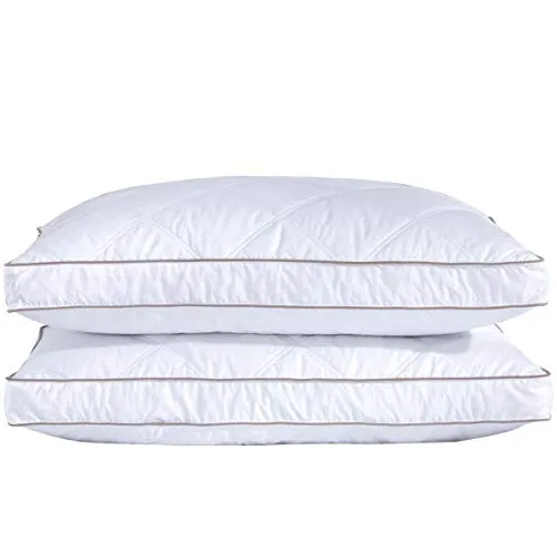 puredown Goose Feathers and Down Pillow for Sleeping Gusseted Bed Hotel Collection Pillows, Standard/Queen, Set of 2