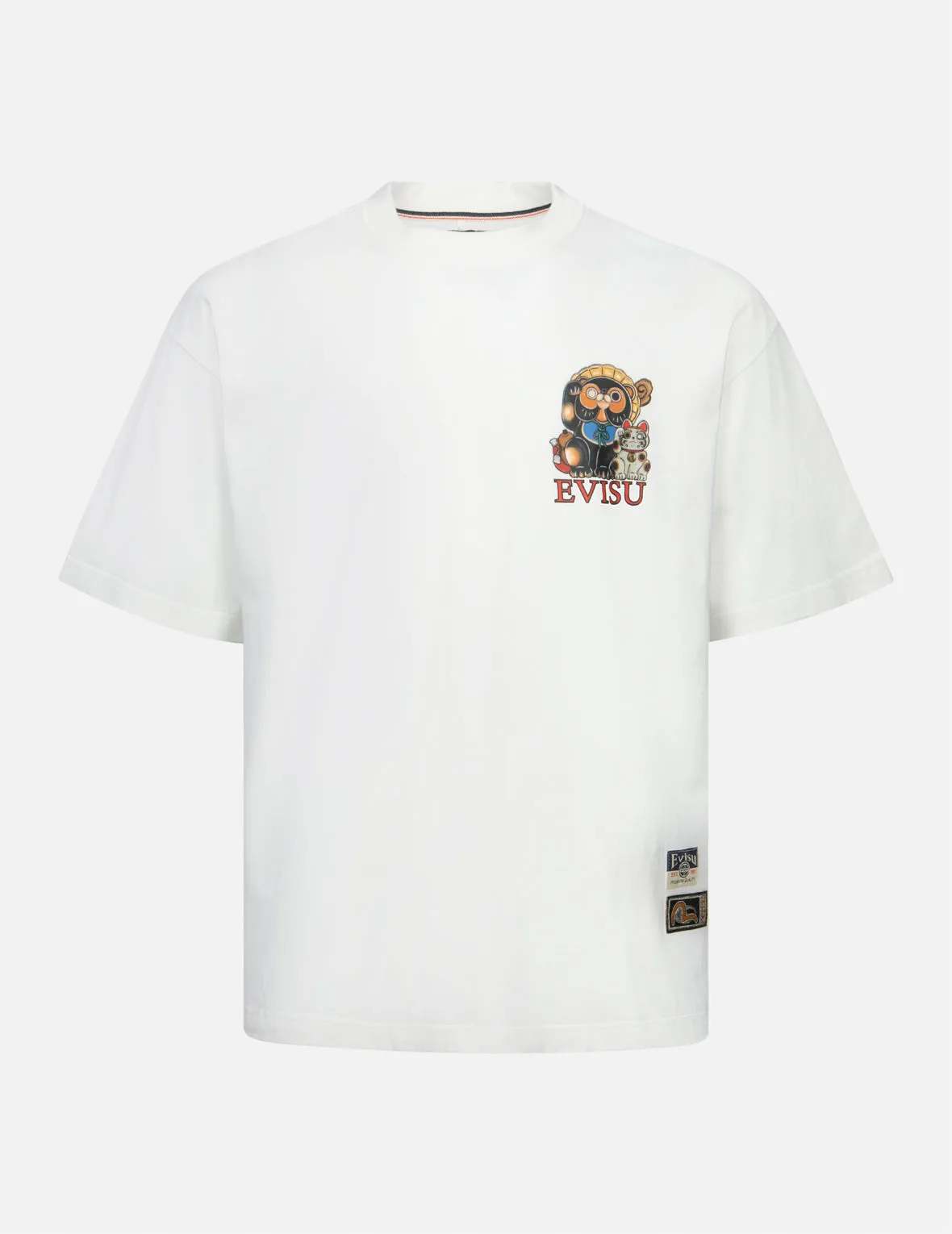 Tanuki and Fortune Cat Print Loose Fit T-Shirt