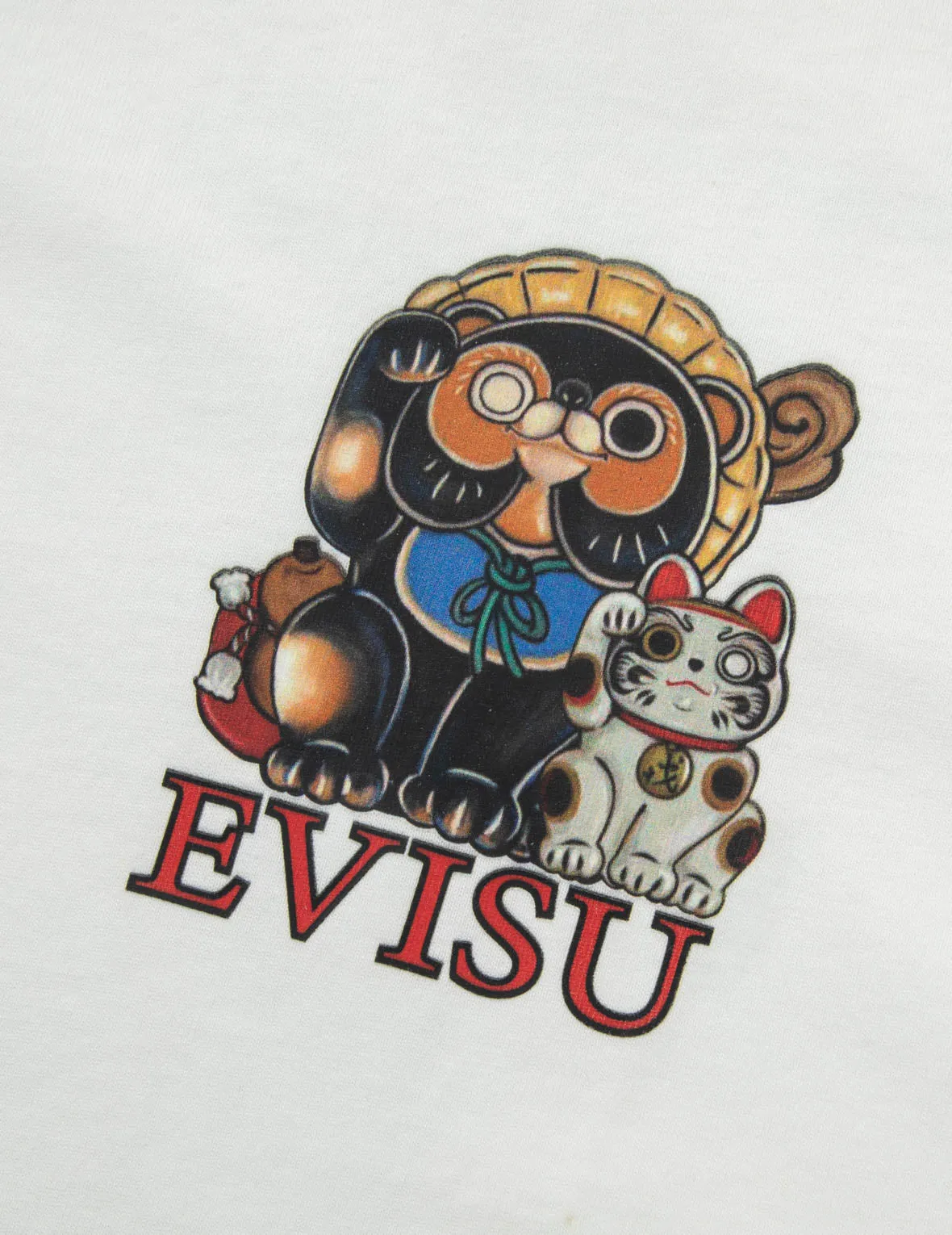 Tanuki and Fortune Cat Print Loose Fit T-Shirt
