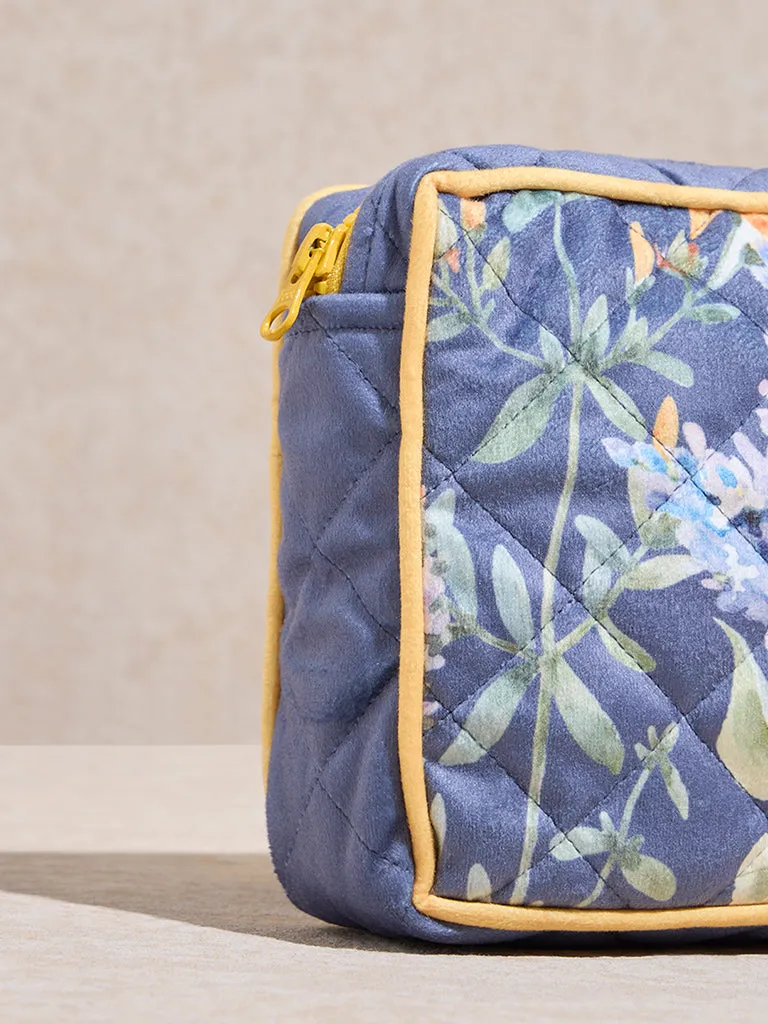 Westside Home Dusty Blue Botanical Printed Bath Pouch
