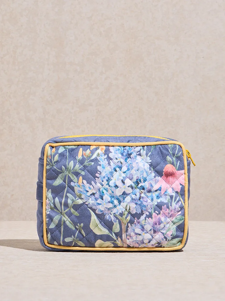 Westside Home Dusty Blue Botanical Printed Bath Pouch