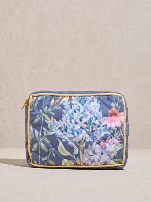 Westside Home Dusty Blue Botanical Printed Bath Pouch